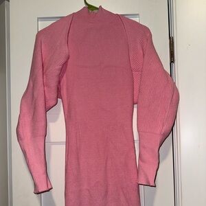 Pink 2-Piece Knit Maxi Dress Set - Size M | Long Sleeve Shrug + Dress |
